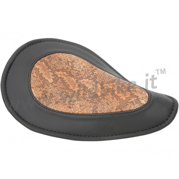 SELLA MONOPOSTO SMALL NERA E MARRONE STILE PITONE A MOLLE MOTO CUSTOM E HARLEY