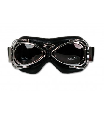 LUNETTES DAKOTA CHROME EN CUIR NOIR UV 400 POUR CUSTOM MOTO ET HARLEY DAVIDSON