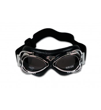 OCCHIALI DAKOTA CROMATI IN PELLE NERA PROTEZIONE UV 400 MOTO CUSTOM E HARLEY DAVIDSON