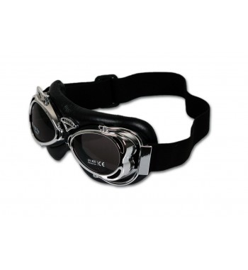LUNETTES DAKOTA CHROME EN CUIR NOIR UV 400 POUR CUSTOM MOTO ET HARLEY DAVIDSON