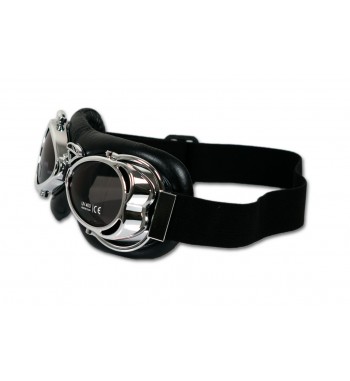 BRILLE DAKOTA CHROM LEDER SCHWARZE UV 400 FÜR CUSTOM MOTORRAD UND HARLEY DAVIDSON