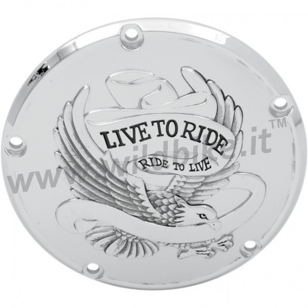 CLUTCH DERBY COVER  EAGLE SPIRIT LIVE TO RIDE CHROME  for HARLEY DAVIDSON TWIN CAM '99-'15