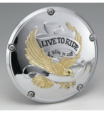COPERCHIO FRIZIONE EAGLE SPIRIT LIVE TO RIDE CROMO ORO HARLEY DAVIDSON TWIN CAM '99-'15