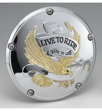 couvercle d'embrayage  EAGLE SPIRIT LIVE TO RIDE CHROME OR pour HARLEY DAVIDSON TWIN CAM '99-'15