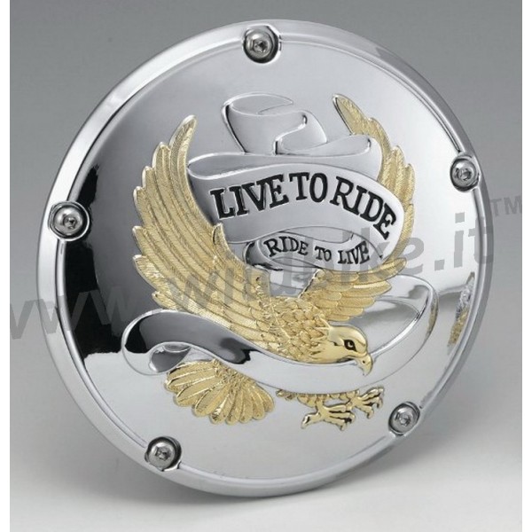 couvercle d'embrayage  EAGLE SPIRIT LIVE TO RIDE CHROME OR pour HARLEY DAVIDSON TWIN CAM '99-'15