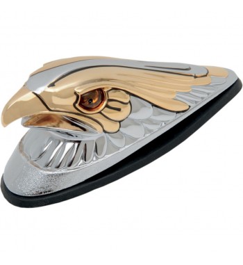 ORNAMENT EAGLE LARGE CHROME AND GOLD AMBER EYES LIGHT HARLEY DAVIDSON AND CUSTOM MOTORCYCLE
