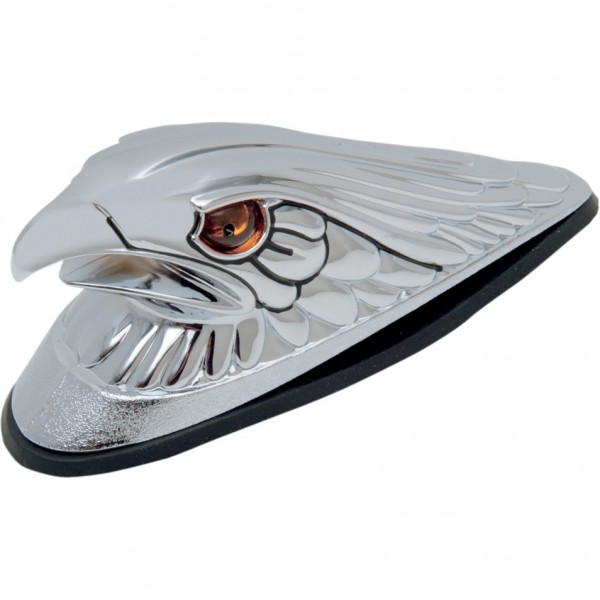 ORNAMENTO FREGIO AQUILA GRANDE CROMATA LUCE OCCHI ARANCIONE PARAFANGO HARLEY DAVIDSON E MOTO CUSTOM