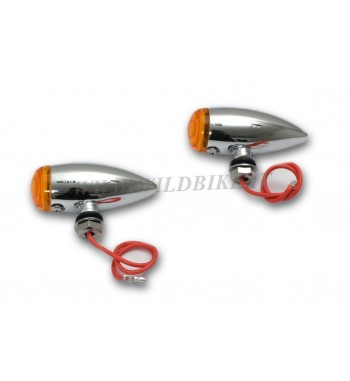 BLINKER BULLET CHROM LINSEN UND LED ORANGE FÜR MOTORRAD