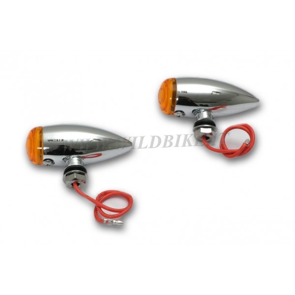 CLIGNOTANTS BULLET CHROME LENTILLE ET LED AMBRE POUR MOTOS