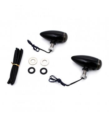 TURN SIGNAL MINI BULLET BLACK WITH SMOKED LENSES AND AMBER LED FOR MOTORCYCLE