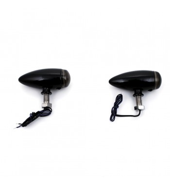 CLIGNOTANTS MINI BULLET NOIR LENTILLE  fumés ET AMBRE LED POUR MOTOS