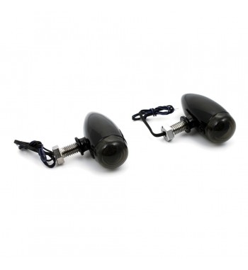 BLINKER MINI BULLET SCHWARZ MIT getönten Gläsern und LED ORANGE FÜR MOTORRAD