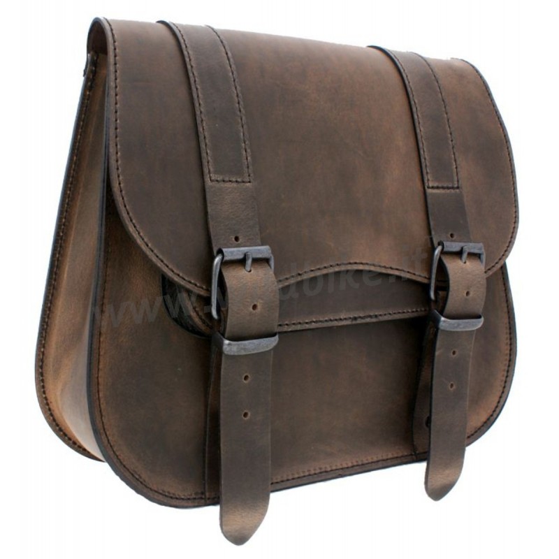 BAG SINGLE SIDE PREMIUM LEATHER BROWN FOR CUSTOM MOTORCYCLE AND HARLEY ...