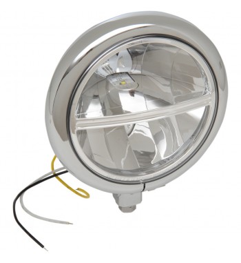 HEADLIGHT LED ASSEMBLY LOW CHROME 5 3/4" FOR MOTORCYCLE CUSTOM AND HARLEY DAVIDSON 