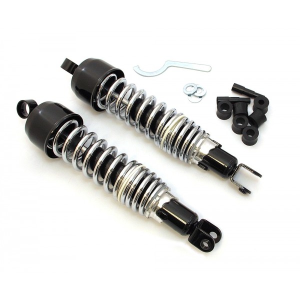 CHOCS AMORTISSEURS ARRIERE DELUXE NOIR/CHROME 13.2" AVEC CHAPE POUR MOTO