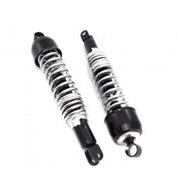 CHOCS AMORTISSEURS ARRIERE DELUXE NOIR/CHROME 13.2" AVEC CHAPE POUR MOTO