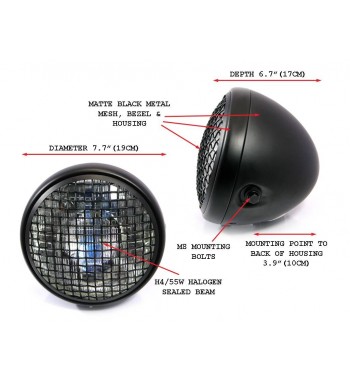 HEADLIGHT ASSEMBLY SCRAMBLER BLACK 7.7" FOR MOTORCYCLE AND HARLEY DAVIDSON 