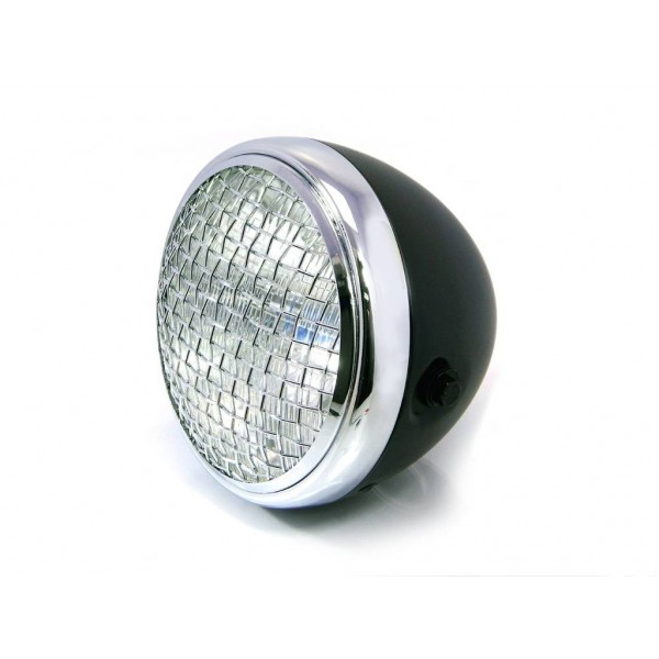 PHARE AVANT SCRAMBLER CHROME/NOIR 7.7" POUR MOTO ET HARLEY DAVIDSON