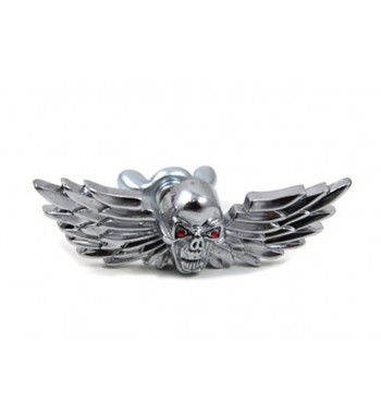 ORNAMENTO FREGIO TESCHIO ALATO PER TELAIO PORTATARGA MOTO CUSTOM E HARLEY DAVIDSON