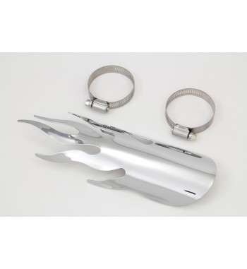 BOUCLIER TERMIQUE LARGE FLAMME TYPE DE 23 CM CHROME POUR silencieux d'échappement MOTO