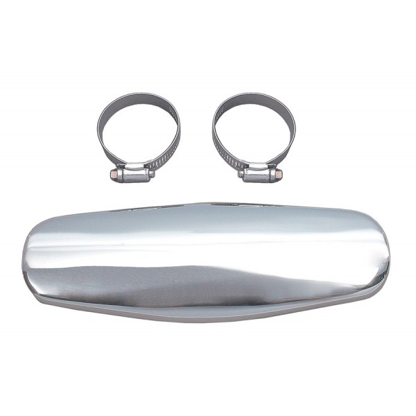 SCUDO PARACALORE MODELLO SPOON CURVO LARGO DA 23 CM. CROMATO PER MARMITTE SCARICHI MOTO