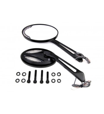 CUSTOM OVAL MIRRORS BLACK WITH LED TURN SIGNAL FOR HARLEY DAVIDSON AND CUSTOM MOTORCYCLES