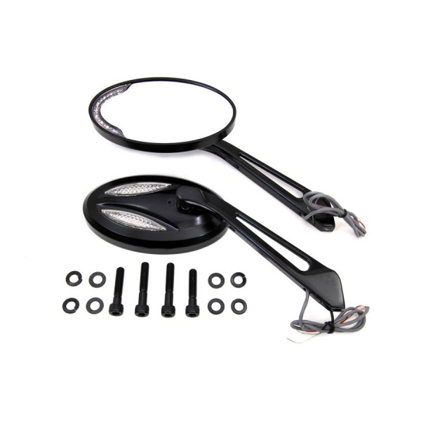 MIROIRS OVALES CUSTOM NOIR AVEC CLIGNOTANTS LED POUR HARLEY DAVIDSON ET CUSTOM MOTOCYCLETTE