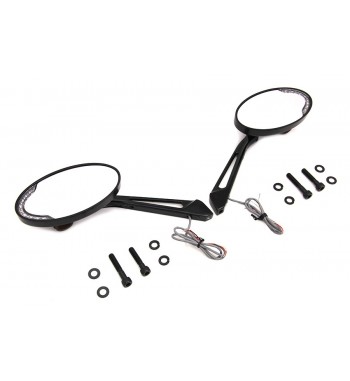 SPECCHIETTI NERI CUSTOM OVAL CON FRECCE A LED PER MOTO CUSTOM E HARLEY DAVIDSON