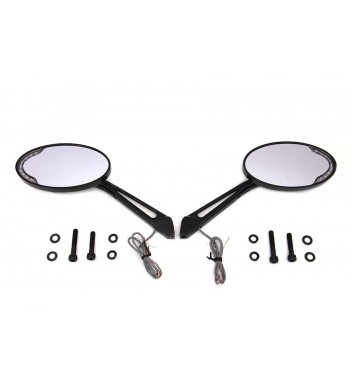 SPECCHIETTI NERI CUSTOM OVAL CON FRECCE A LED PER MOTO CUSTOM E HARLEY DAVIDSON