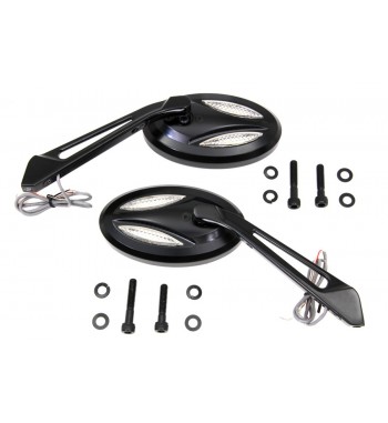 SPIEGEL OVALER CUSTOM SCHWARZE MIT BLINKER LED FÜR HARLEY DAVIDSON UND CUSTOM MOTORRÄDER
