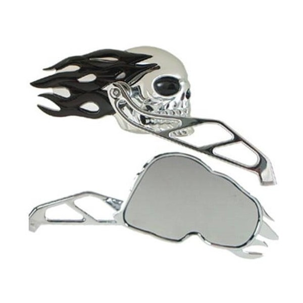 SPIEGEL SET FLAMING SCHÄDEL SCHWARZE/VERCHROMT FÜR HARLEY DAVIDSON UND CUSTOM MOTORRÄDER