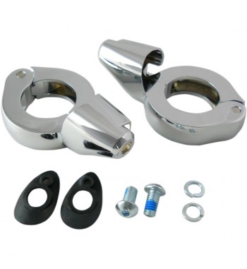 SET PINCE FOURCHE 39 MM. DE LUXE CHROME POUR CLIGNOTANTS MOTO CUSTOM ET HARLEY DAVIDSON