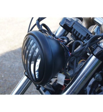 HEADLIGHT FLAT BLACK CAGE 5.75" 145 MM  FOR CUSTOM MOTORCYCLE AND HARLEY DAVIDSON