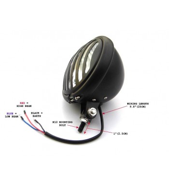 PHARES AVANT NOIR PLAT CAGE 5.75" 145 MM POUR MOTOS CUSTOM ET HARLEY DAVIDSON