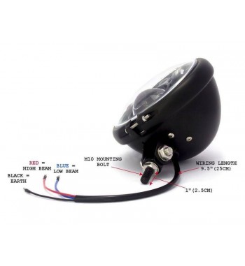 HEADLIGHT FLAT BLACK CREE LED BATES 5.75" 145 MM FOR MOTORCYCLE AND HARLEY DAVIDSON