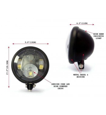 PHARE AVANT NOIR CREE LEDS BATES 5.75" 145 MM POUR MOTO ET HARLEY DAVIDSON