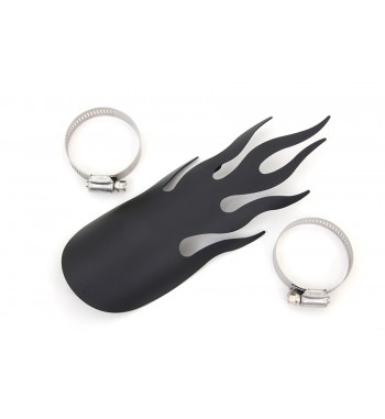 BOUCLIER TERMIQUE FLAMME TYPE LARGE DE 23 CM NOIR MATT POUR silencieux d'échappement MOTO