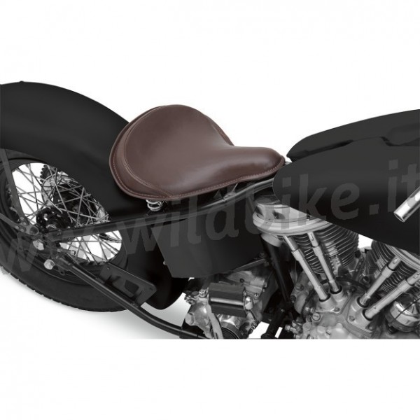 SELLA MONO CLASSICA PELLE CUCITA VINTAGE MARRONE A MOLLE LARGE  MOTO CUSTOM E HARLEY DAVIDSON