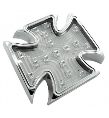 FANALE POSTERIORE IN ALLUMINIO A CROCE MALTESE LENTE TRASPARENTE MOTO CUSTOM E HARLEY DAVIDSON