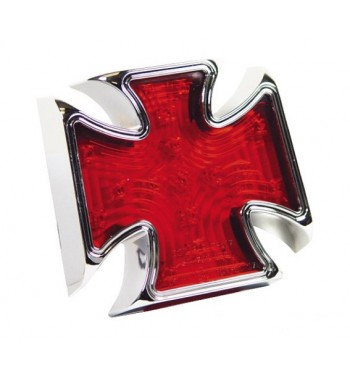 FEU ARRIERE CROIX MALTESE CHROME LENTILLE ROUGE MOTO CUSTOM ET HARLEY DAVIDSON