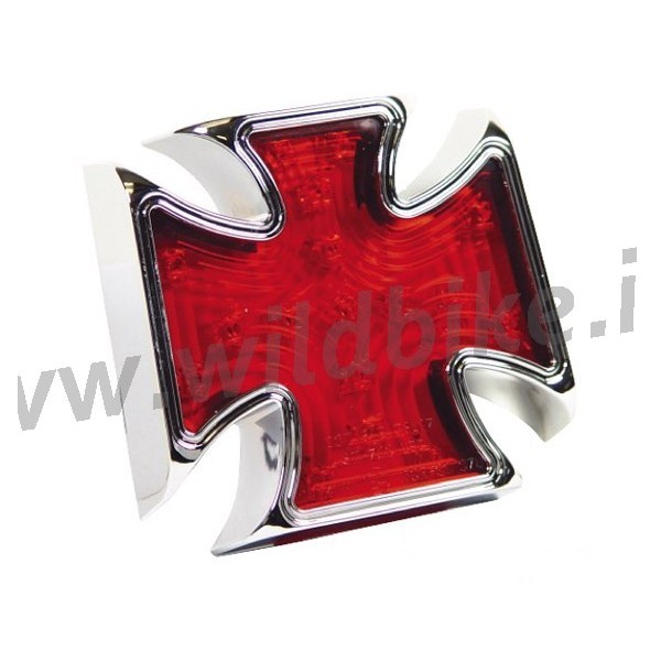 FANALE POSTERIORE IN ALLUMINIO A CROCE MALTESE LENTE ROSSA MOTO CUSTOM E HARLEY DAVIDSON