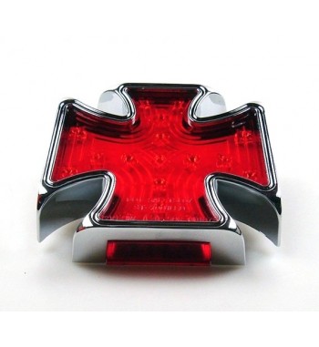 FANALE POSTERIORE IN ALLUMINIO A CROCE MALTESE LENTE ROSSA MOTO CUSTOM E HARLEY DAVIDSON