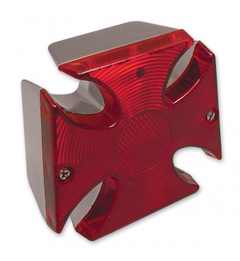 FEU ARRIERE METAL IMPRIMÉE CROIX MALTESE CHROME LED LENTILLE ROUGE MOTO CUSTOM ET HARLEY DAVIDSON
