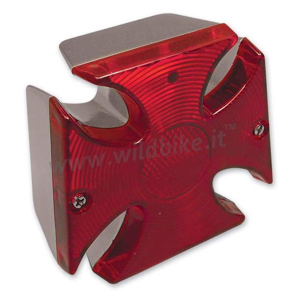 FEU ARRIERE METAL IMPRIMÉE CROIX MALTESE CHROME LED LENTILLE ROUGE MOTO CUSTOM ET HARLEY DAVIDSON