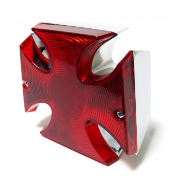 FANALE POSTERIORE IN METALLO CROCE MALTESE A LED LENTE ROSSA MOTO CUSTOM E HARLEY DAVIDSON