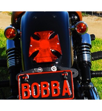 RÜCKLICHT METAL GEDRUCKT MALTESERKRUX VERCHROMT LED GLAS ROTEN MOTORRÄD CUSTOM UND HARLEY DAVIDSON