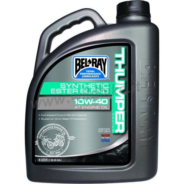 OLIO MOTORE BEL RAY 4 TEMPI THUMPER RACING SYNTHETIC 10W-40 4 LT. PER HARLEY DAVIDSON E MOTO CUSTOM