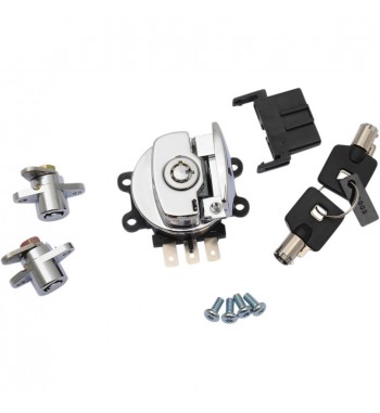 KIT COMMUTATEUR D'ALLUMAGE CHROME AVEC BLOCAGE DE SACOCHE POUR HARLEY DAVIDSON FLHR ROAD KING '94-'13