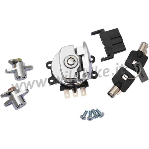 KIT BLOCCO ACCENSIONE CROMATO CON SERRATURE PER BORSE HARLEY DAVIDSON FLHR ROAD KING '94-'13