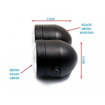 HEADLIGHT MATT BLACK TWIN ROUND EU APPROVED 218 MM FOR CUSTOM MOTORCYCLE AND HARLEY DAVIDSON